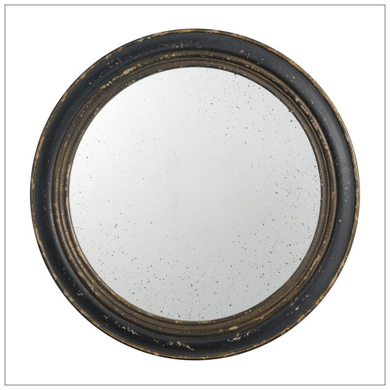 Circle Wall Mirror With Wooden Frame, Antique Classic Accent Mirror, For Living Room, Foyer, Bathroom, Office