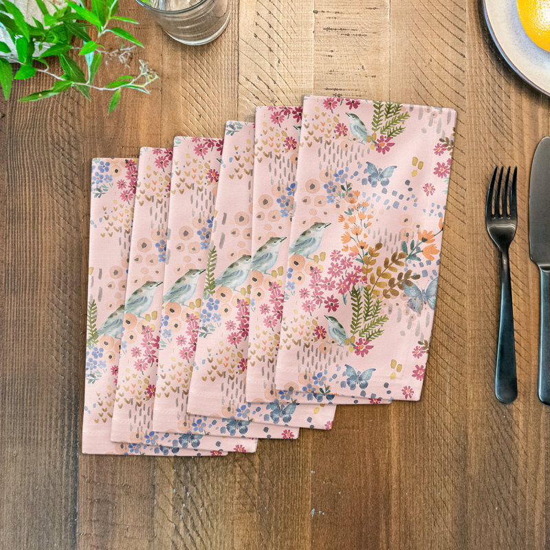 Serviette en coton 10 po Butterfly Bird, Rose / bleu