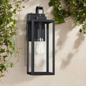 Schlesinger Matte Black 13.74'' H Outdoor Wall Lantern with Dusk to Dawn (caution broke glass in box)