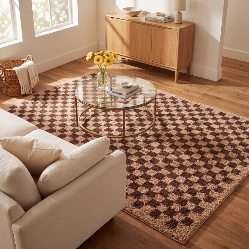 Walker Checkered Wine Shag Area Rug, Rectangle 6'7" x 9'