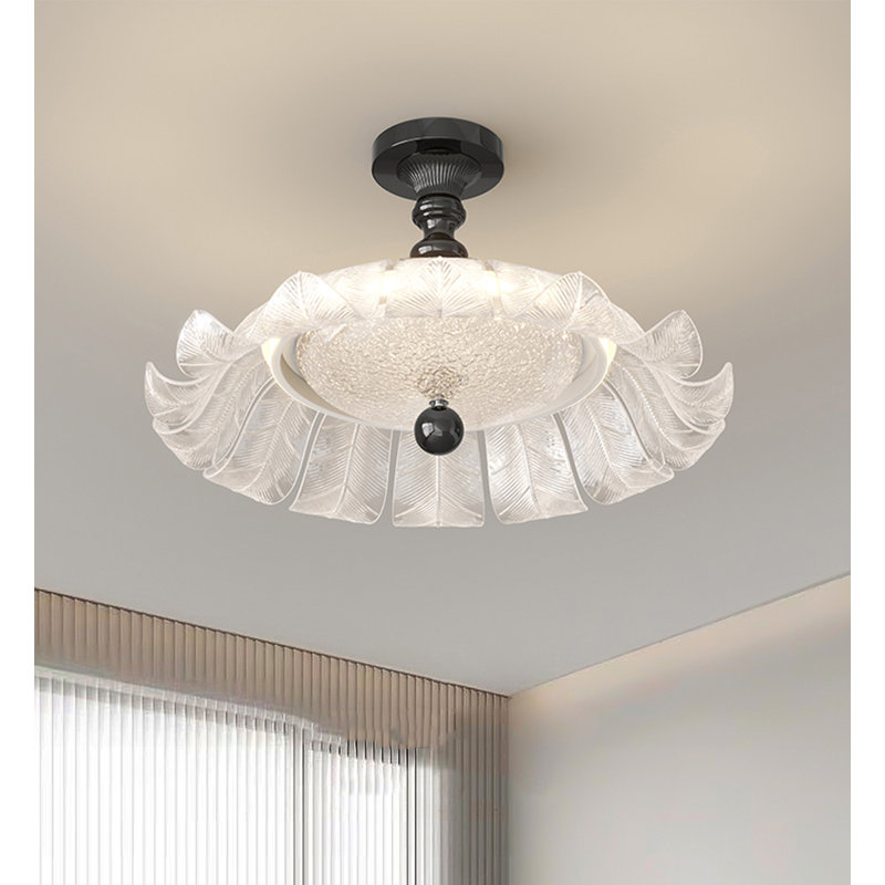 Pied de lampe en fer français avec abat-jour en verre et acrylique