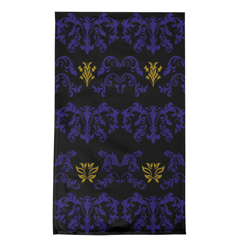 Football Baroque Pattern Tea Towel Kitchen Towel, Purple/Black/Metallic Gold