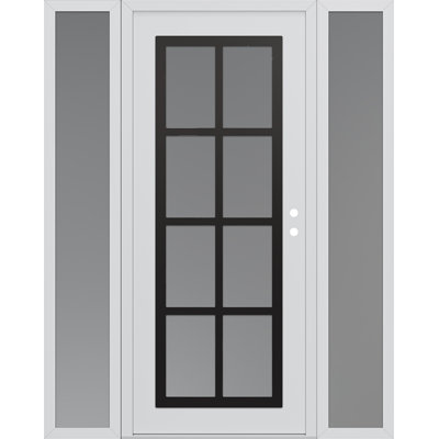 C16 à gauche 68 po X 80 po Panneau en acier noir et blanc et verre givré blanc avec 2 portes d'entrée en verre givré
