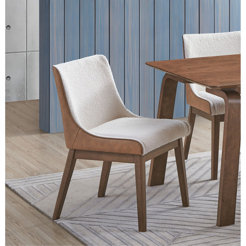 Ensemble de 2 chaises de salle à manger modernes et contemporaines brun et blanc rembourrées Boucle