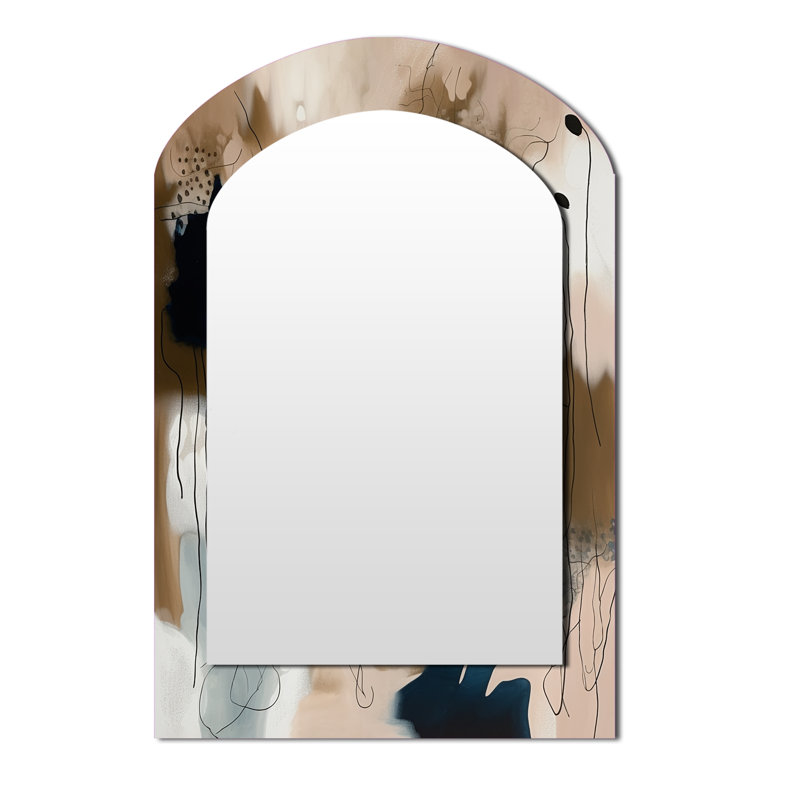 Blue Reflections II - Abstract Arch Wall Mirror, Modern Asymmetrical Decorative Mirror, Printed Metal Art, 43" x 33"