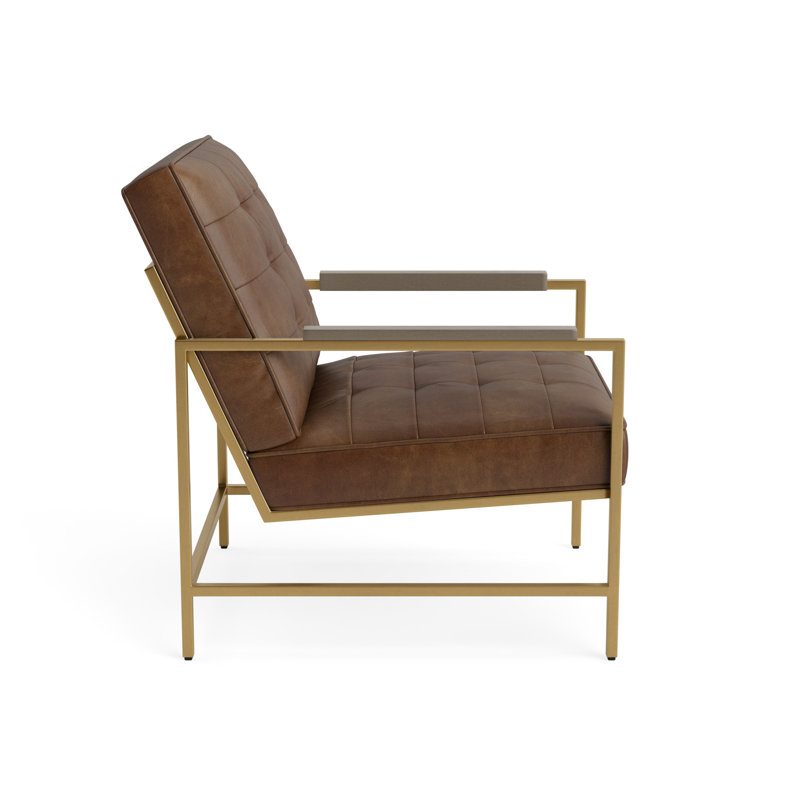 Major Leather Arm Chair, Driftwood, Brushed Brass, Bedford - Tobacco