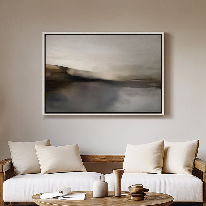 Art mural encadré sur toile - Paysage abstrait minimal avec des tons d'horizons neutres flous - 16 po x 24 po, 24 po x 36 po