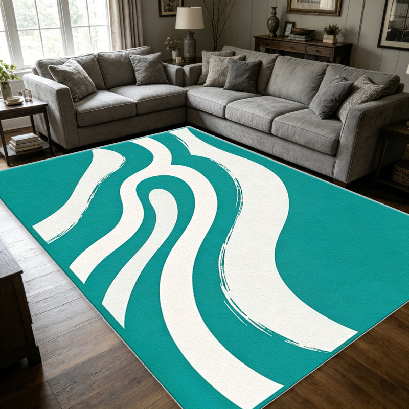 Teal Wave carpet-easy to clean, machine-washable, soft and comfortable; suitable for door mats, kitchens, living rooms, bedrooms, corridors, and laundry areas. Easy to clean, durable carpet for home decoration.