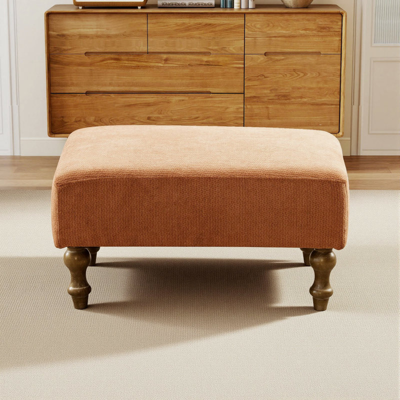 Pouf rectangulaire moderne de 53 cm (21 pouces), repose-pieds rembourré en chenille avec pieds en bois d'hévéa pour salon, chambre, entrée et bureau