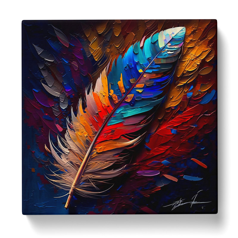 Feather Palette Knife Painting - Wrapped Canvas, 35cm H x 35cm W x 3cm D