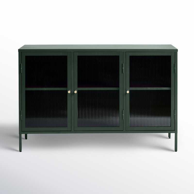 Green Steel and Glass 52'' Sideboard with Gold Hardware