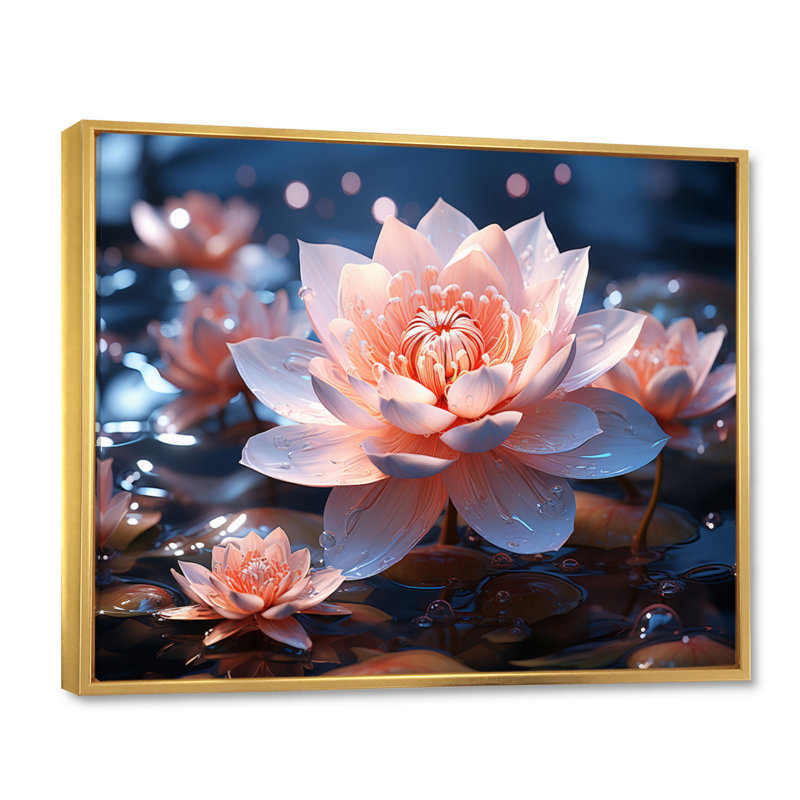 Fleur de lotus, symbole de la pureté I - impression, H 16 po x l 32 po x P 1 po, Cadre flottant doré
