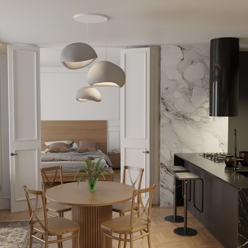 Elegant Adjustable Chandelier, Concrete Grey, 16.1 x 12.6 x 9.8 inches | Polymeric Composite Body & Cap, 31 to 47.2 inches Height | 3 x E27 Socket (Max 40W) | Modern Lighting for Living Room & Dining Spaces