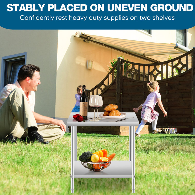 Table de travail de 48 po * 24 po en acier inoxydable avec dessous de tablette pour la cuisine à la maison et au restaurant - utilisation à long terme, espace de travail spacieux de 31,5 po, conception facile à nettoyer, nourriture idéale