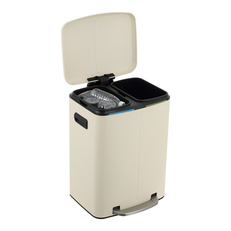 Step On Multi-Compartment Trash/Recycling Bins - 10.6 Gallons, Limestone Beige