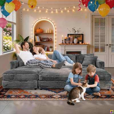 Gus 102.4"W/ 70.8"W Modular 7 Seaters Corduroy Sectional, include 3 Ottomans