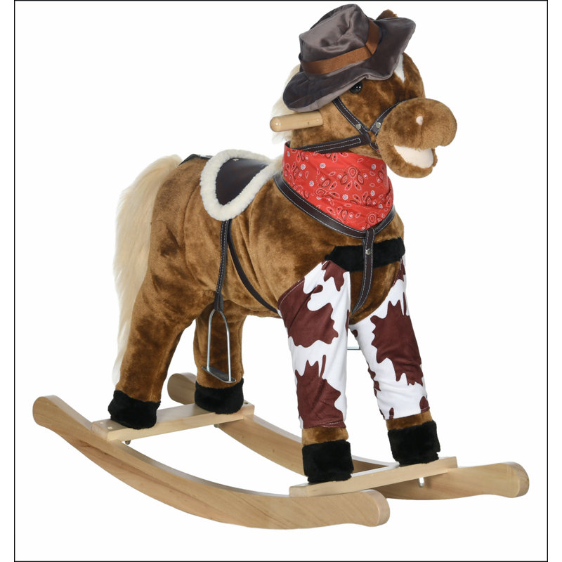 Cheval à bascule QABA, grand cheval, cheval à bascule en peluche avec son réaliste, selle, jouet pour garçon de 3 à 8 ans