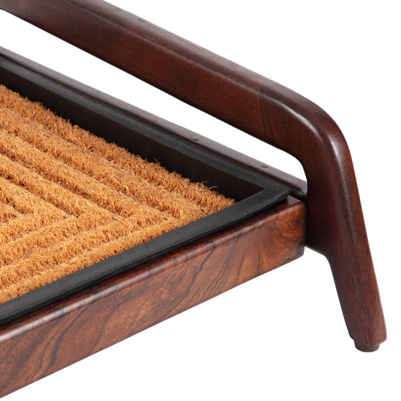 Support à bottes en bois massif de qualité supérieure avec tapis en fibre de coco naturelle - Rangement pour chaussures