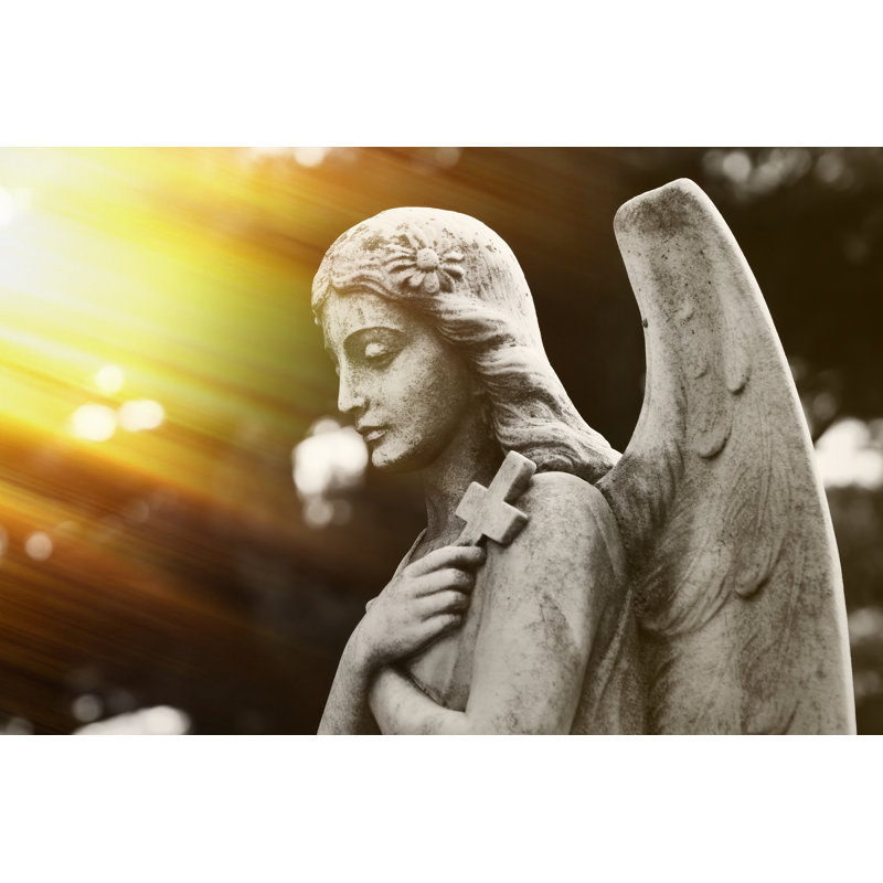 Sunglow, Sunbeam On Beautiful Statue Of The Angel Praying by La_Corivo - Wrapped Canvas Print, 61cm H x 91cm W x 3.8cm D