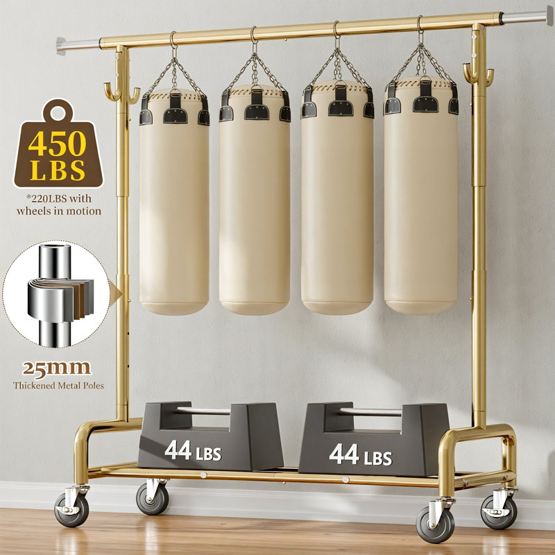 Portant à vêtements robuste avec roulettes, Doré
