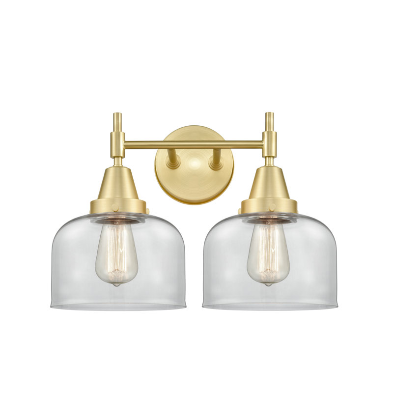 Éclairage pour meuble-lavabo 2 lumières 17 po Caden - H 5,75 po, Ampoule DEL 4 watts rétro, Laiton satiné, Clair