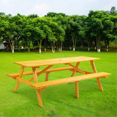 Table de pique-nique en bois brun pour 8 personnes, table de camping pour l'extérieur avec 2 sièges, jardin, bricolage avec 2 bancs intégrés, capacité de 2220 lb