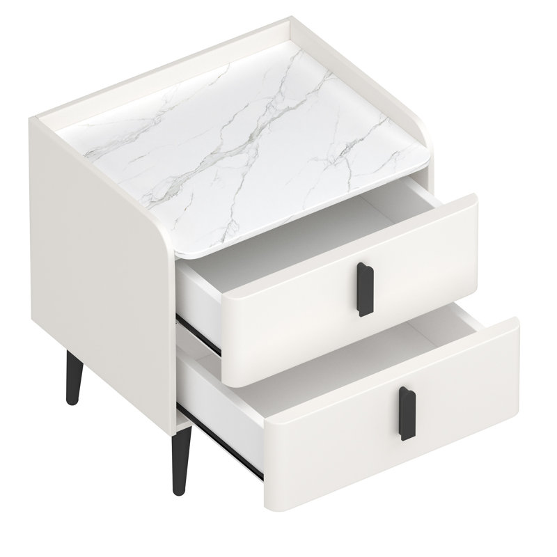 Table de chevet avec 2 tiroirs, table à motif en marbre blanc, garde-corps surélevé pour chambre à coucher et agencement de salon