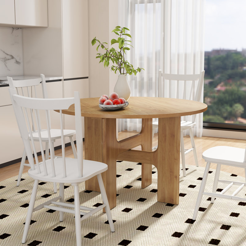 Modern Farmhouse Round Dining Table - 47" Cross-Leg Base W/ Solid Rubberwood - Rustic Kitchen Table, Natural