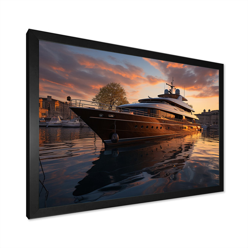 Port Port Elegance - Nautique et plage, reproduction d'art sur toile, Cadre simple noir, H 34 po x l 44 po x P 1,5 po