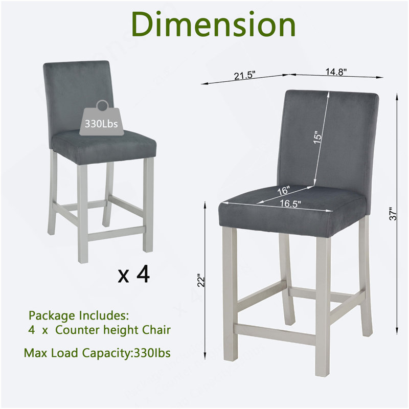 Ensemble de chaises à hauteur de comptoir pour 4 personnes, chaise de cuisine avec siège rembourré, tabouret de bar à hauteur de comptoir pour salle à manger, gris argenté