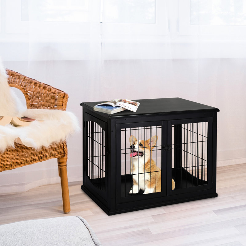 Table de bout pour cage de petit chien, chenil verrouillable, cage de sécurité pour chenil noir