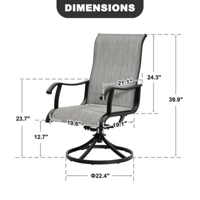 Patio Textilene Dining Chairs, Smooth 360-Degree Swivel