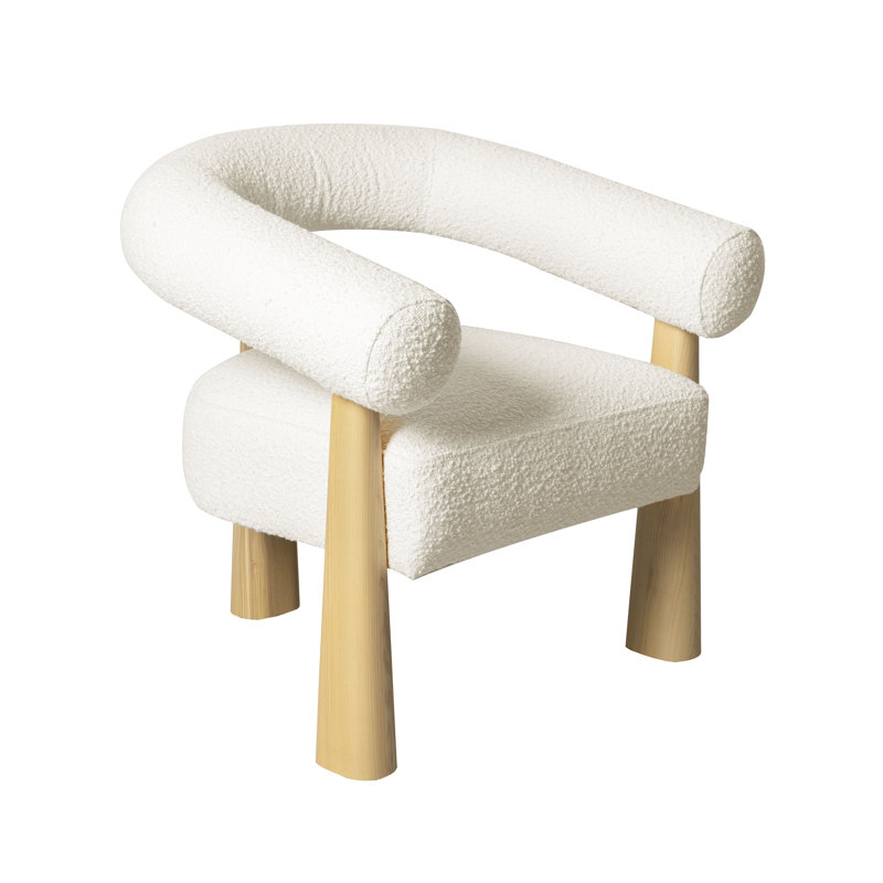 Upholstered Armchair, Cream, Natural Wood