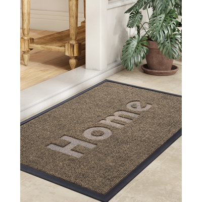 Tapis d'entrée, absorbant et résistant à la boue, pour intérieur et extérieur, résistant à la décoloration, envers en caoutchouc antidérapant, profil bas, facile à nettoyer, 61 x 91 cm, marron.