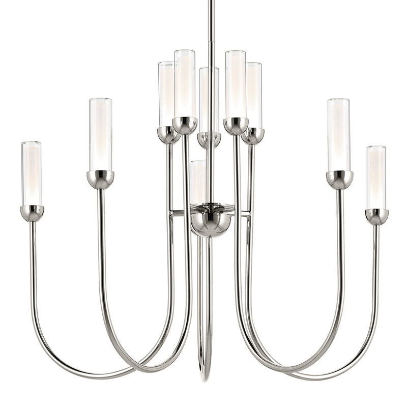  LED 2-Tier Traditional Chandelier with Layered Glass, 24.75" H x 30" W x 30" D, Polished Nickel, 10
