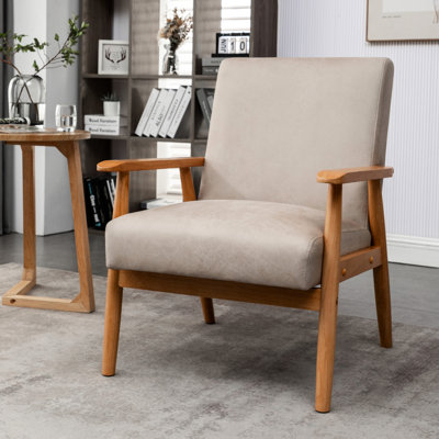 Fauteuil Camel de 25,21 po de largeur. Accoudoirs en bois massif pour la durabilité. Assemblage facile et options de nettoyage. Cadre de couleur moyenne. Rembourrage en mousse confortable. Élégante microfibre similicuir