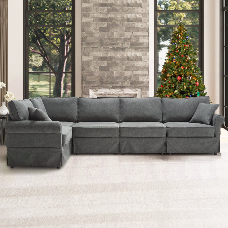 Masir 94.00” Oversized Corner Modular Sectional Fabric Sofa Set,Free Combination, Dark Gray Linen