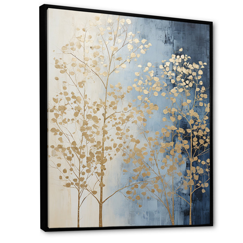 Minimalisme harmonie des arbres beiges et bleus, impression sur toile, H 32 po x l 16 po x P 1 po, Cadre flottant noir