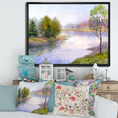 Un seul arbre sur la berge de la rivière - Peinture sur toile