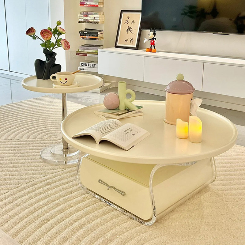 Table basse en bois franc français en acrylique, H 14 po x L 35,4 po x l 35,4 po, Blanc