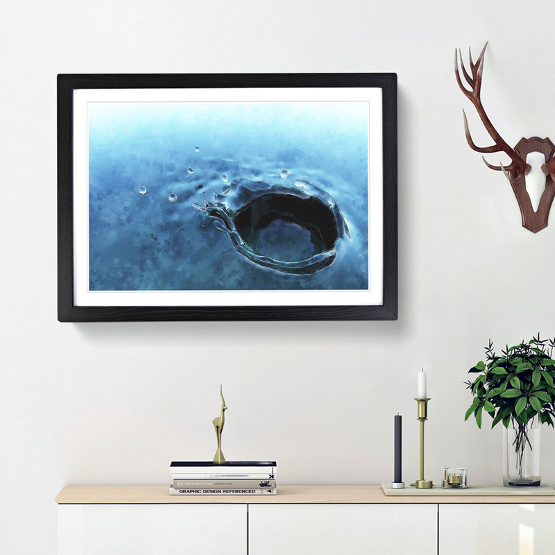 Splash Of Water In A Lake - Single Picture Frame Painting on MDF, 62cm H x 87cm W x 2cm D, Black Framed