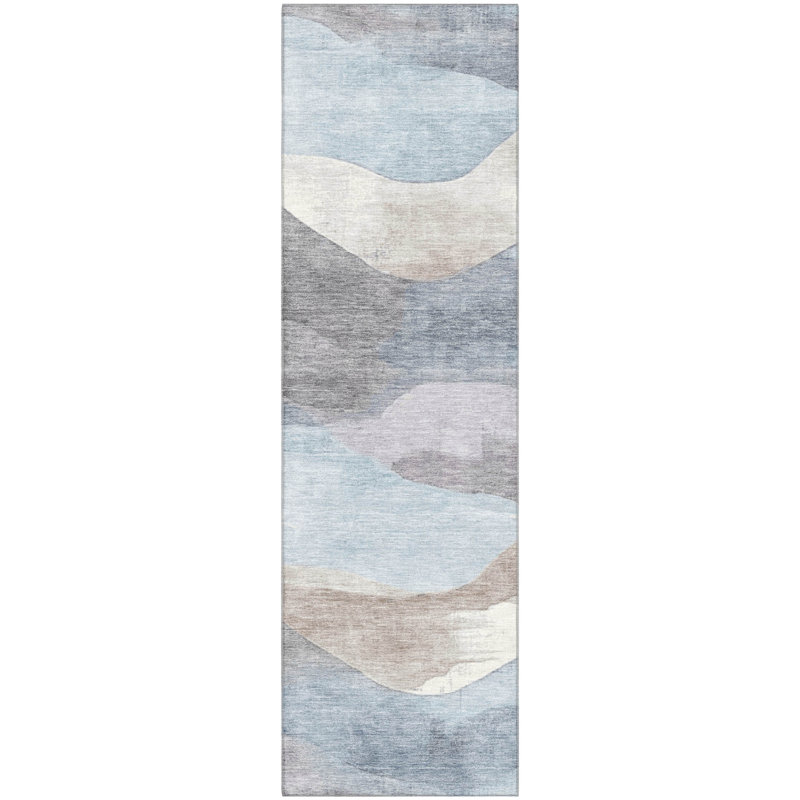 Tapis lavable à la machine de qualité supérieure Pinkston Waves, Tapis de couloir 2 pi 3 po x 7 pi 6 po