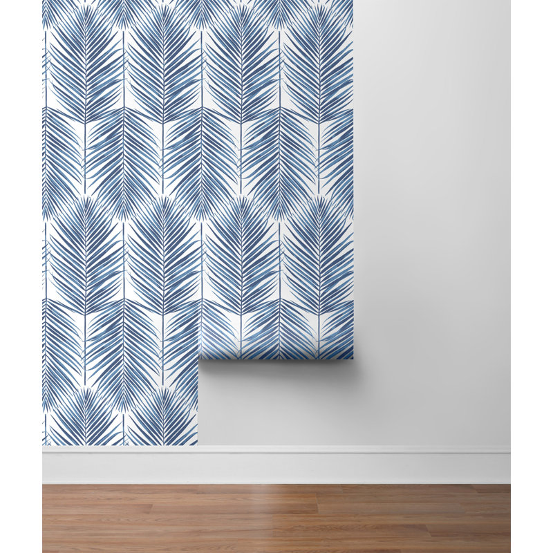 Rouleau de papier peint adhésif 18 pi x 20,5 po Paradise Palm, Blanc / bleu côtier