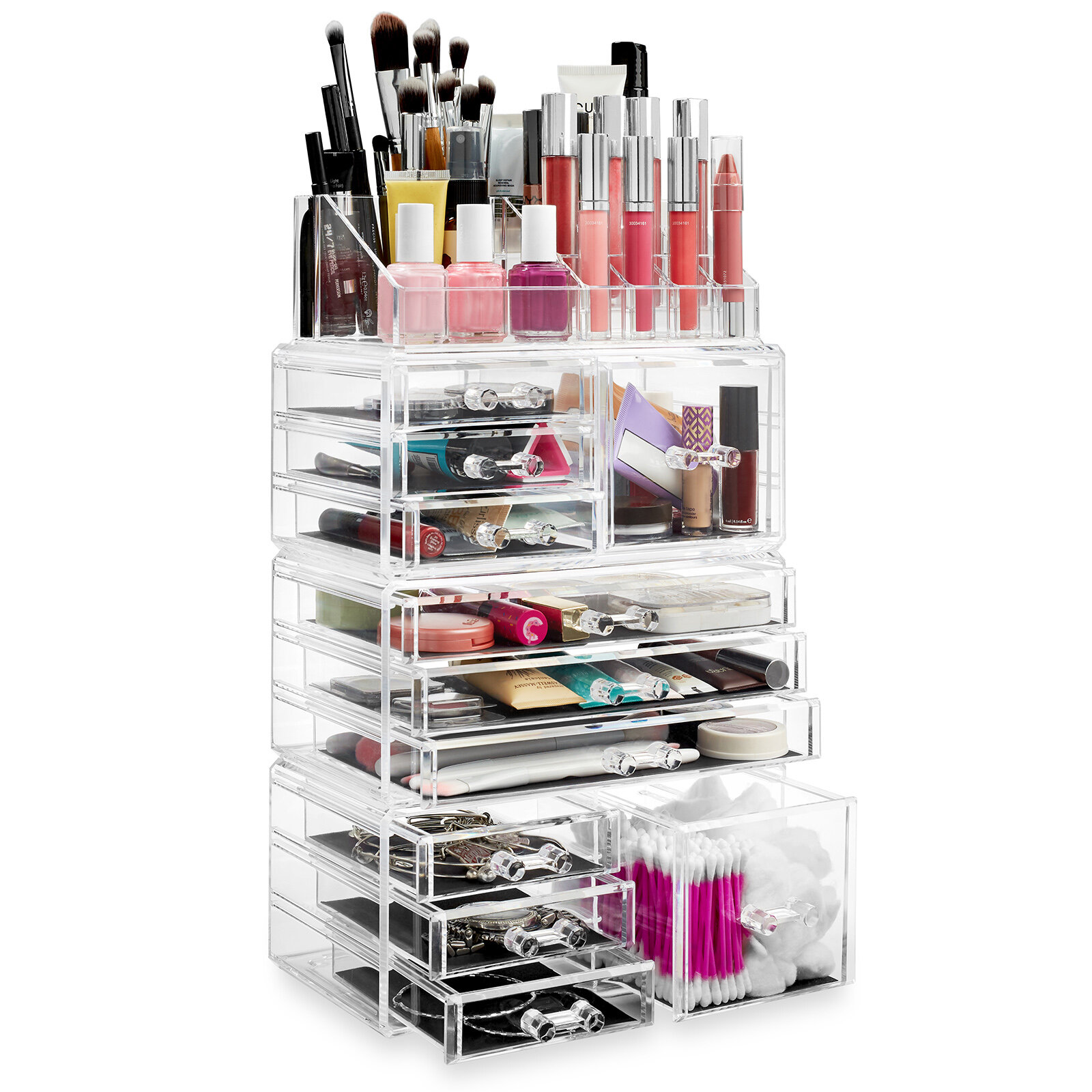 Acrylic Cosmetic Makeup Organizer & Jewelry Storage Set - Large Rebrilliant
