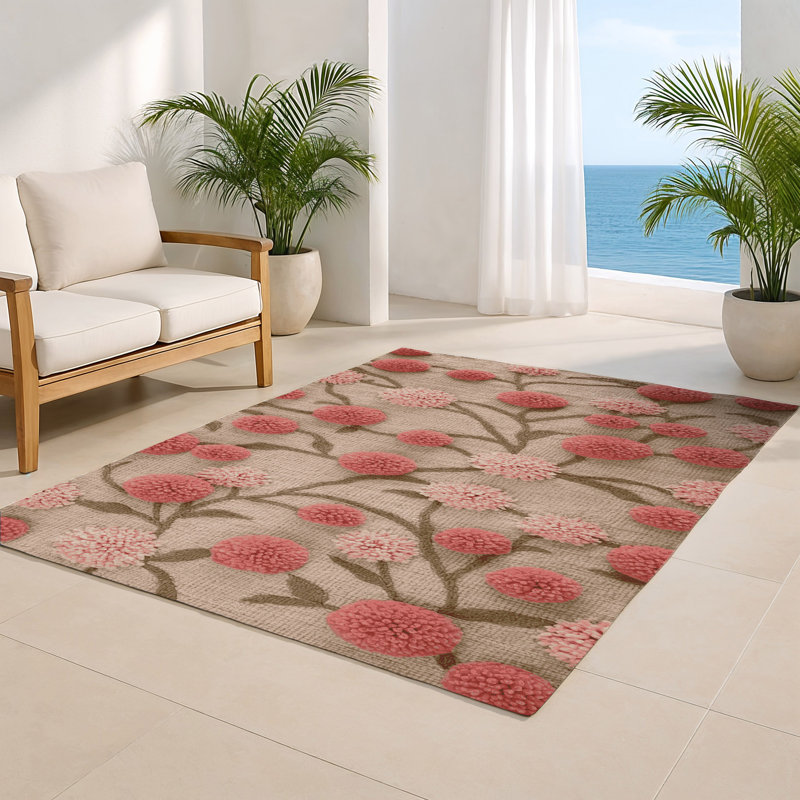Botanical Beige Indoor and Outdoor Area Rug, Rectangle 8' x 10'