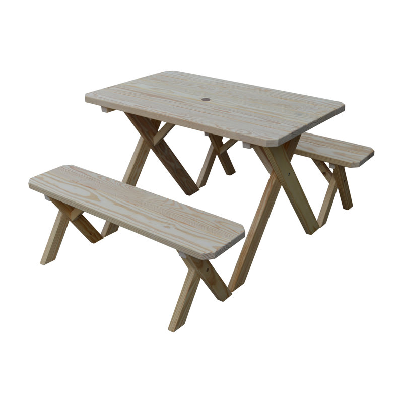 Table de pique-nique en bois massif Riverhead, Brut