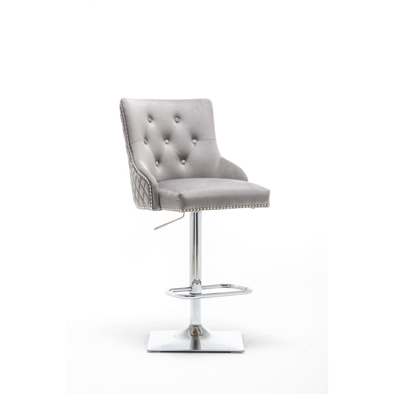 Portland Swivel Upholstered Adjustable Height Counter Stool with Metal Frame, Light Grey