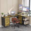 114" L-Shaped Desk With Power Hub, Industrial Gaming Desk - 6 Drawers, Removable Monitor Stand, Rustic Brown Home Office