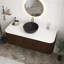 Meuble-lavabo de 48 po de couleur noyer foncé avec lavabo, armoire de rangement murale à bords arrondis flottants et rayés avec 2 tiroirs, vasque en céramique noire avec motif en pierre, pré-assemblée-672664401