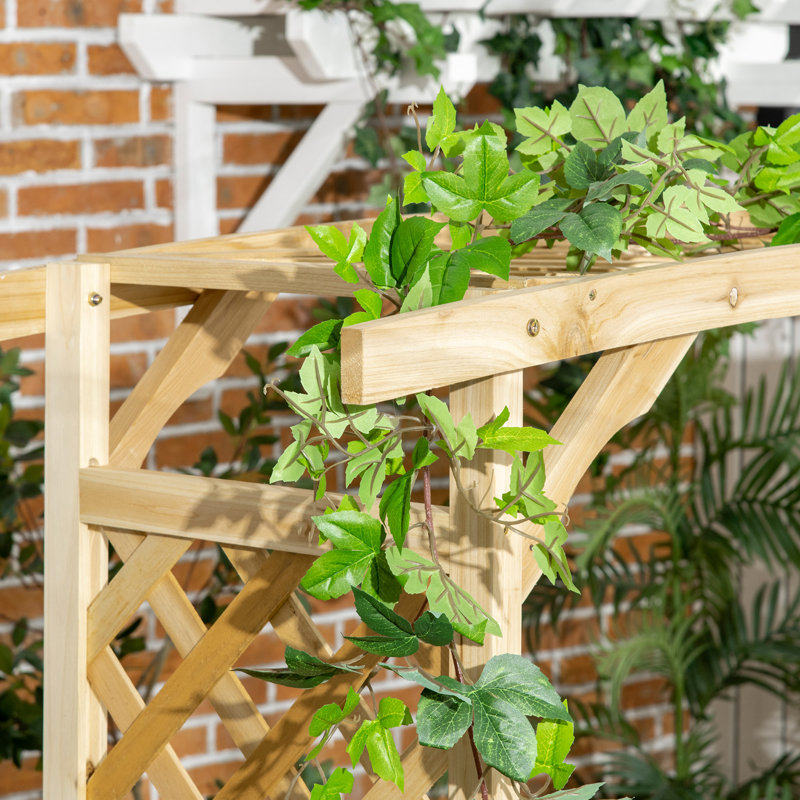 Magnifique banc de jardin en bois naturel à 3 places avec pergola et treillis, idéal pour les plantes grimpantes